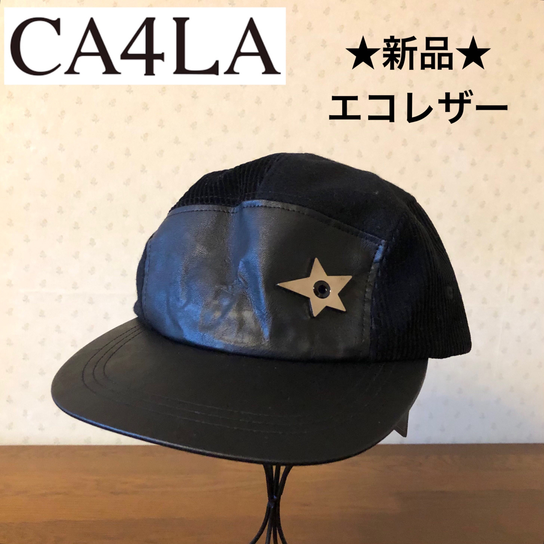 ★新品★CA4LA　カシラ　エコレザー　コーデュロイ　キャップ　スター　星　黒