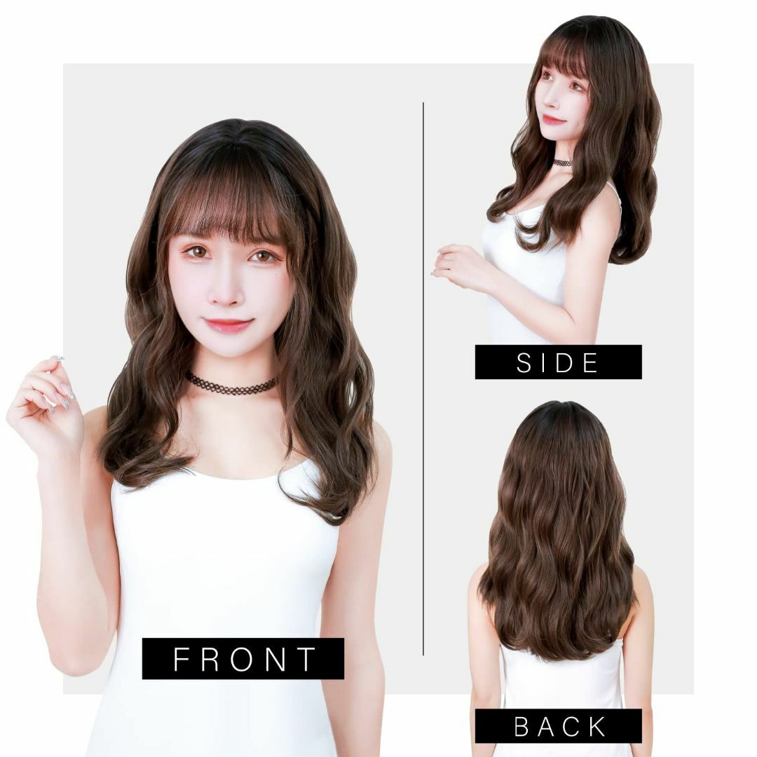 【色: ブラック/ラテ】TefuRe ウィッグ ロング ウェーブ ウイッグ 小顔