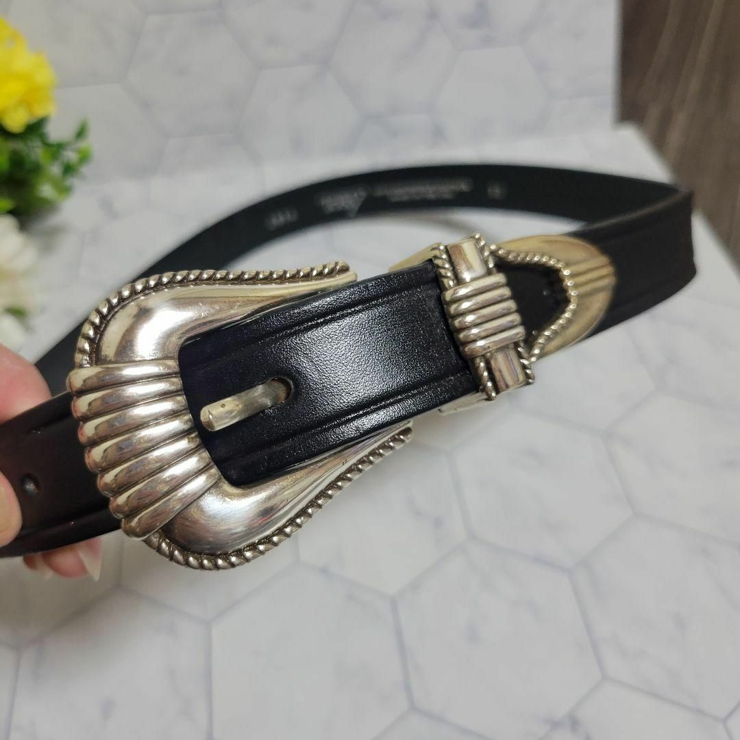 シルバー×ブラック かっこいい ベルト お洒落 スーツ パンツ おでかけに
