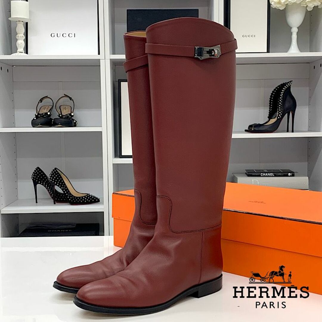 Hermes(エルメス)の6510 エルメス レザー ジャンピング ケリー金具 ロングブーツ ワインレッド レディースの靴/シューズ(ブーツ)の商品写真