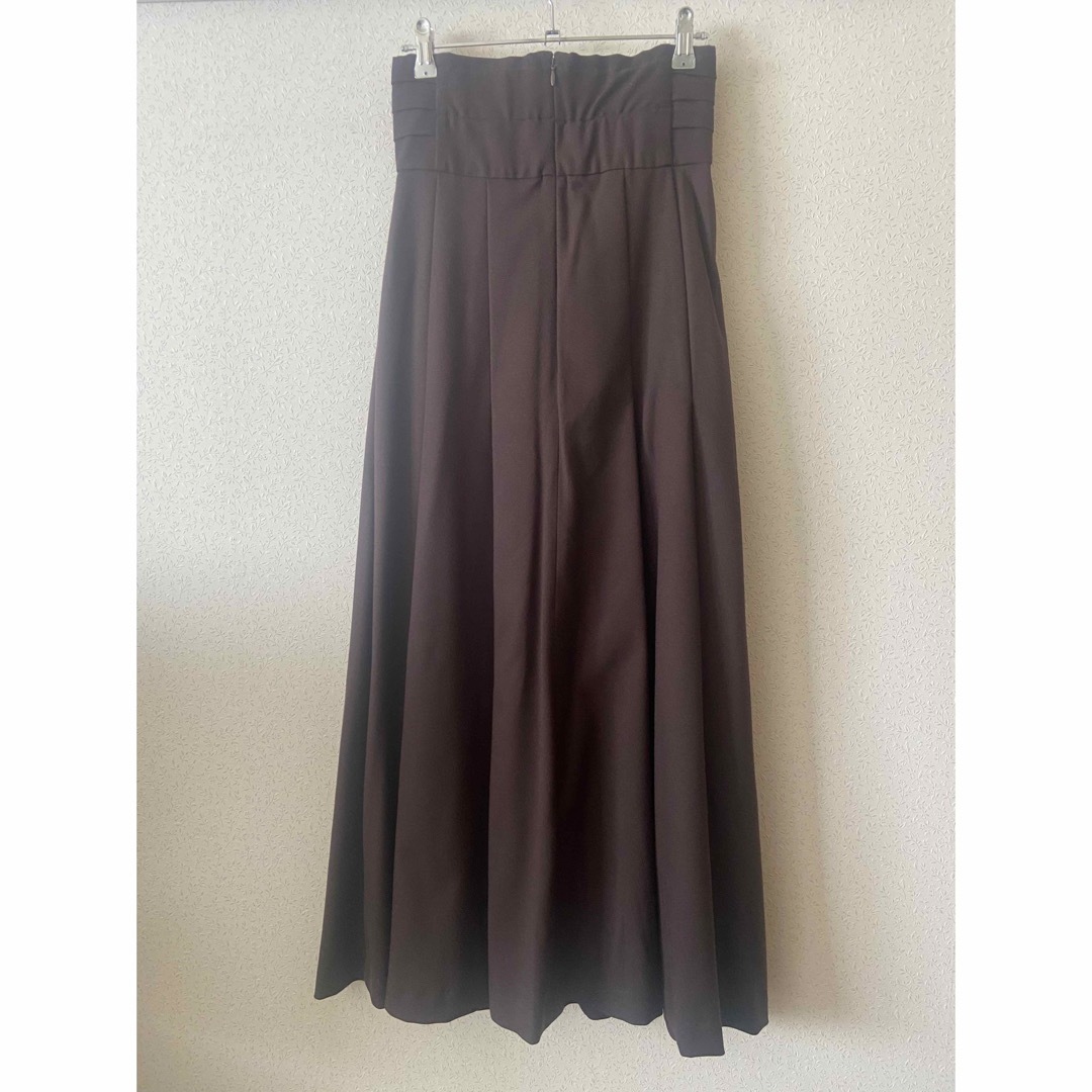 louren pleats flare long skirt brown