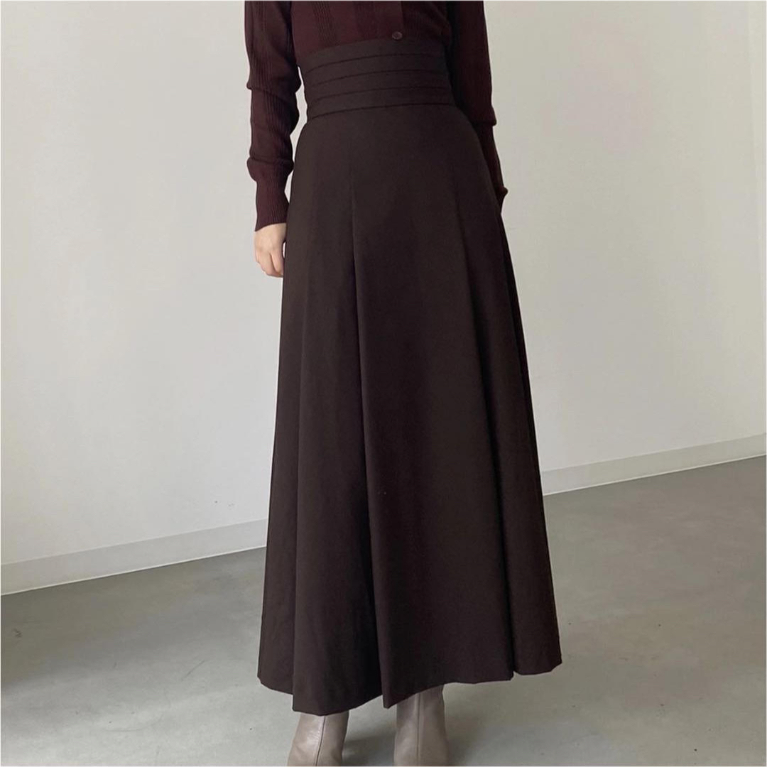 louren pleats flare long skirt brown