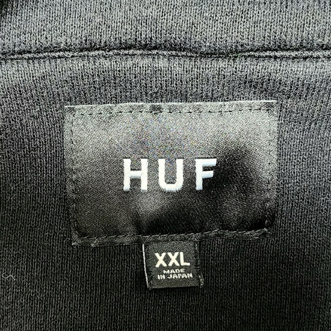 【レアサイズ】HUF ハフ ハーフジップ 刺繍ロゴ スウェット ブラック XXL