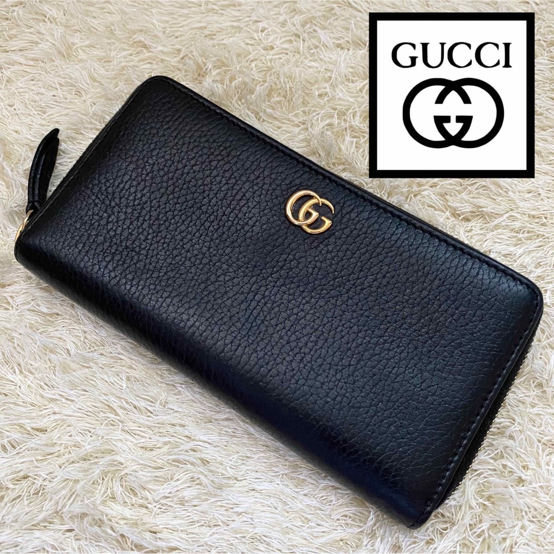 極美品✨GUCCI グッチ GG マーモント ラウンドファスナー ブラック-