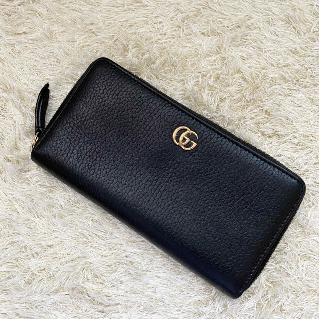 極美品✨GUCCI グッチ GG マーモント ラウンドファスナー ブラック-