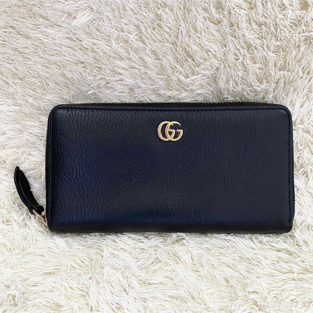 極美品✨GUCCI グッチ GG マーモント ラウンドファスナー ブラック-