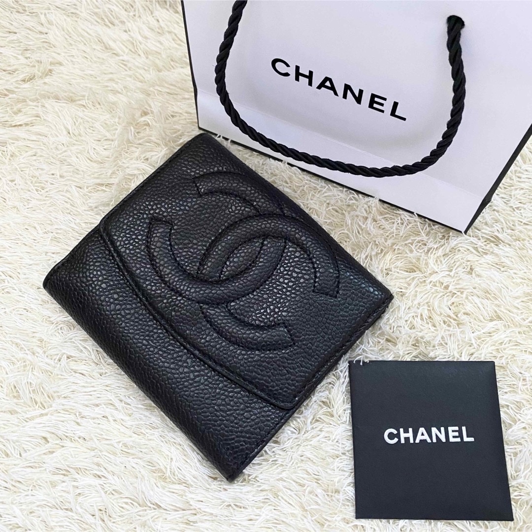 極美品✨CHANEL シャネル デカココ キャビアスキン ミニウォレット 財布-