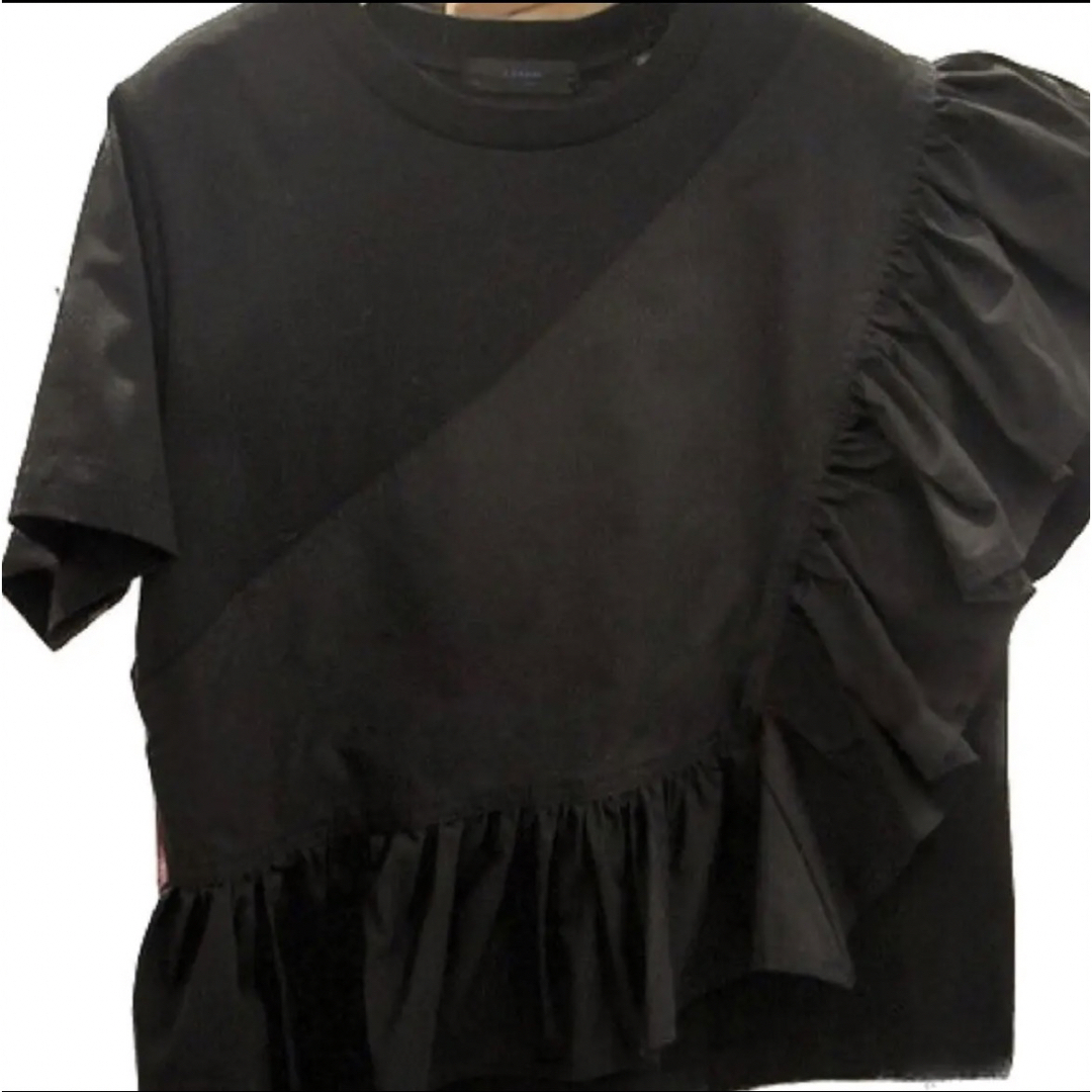 dholic(ディーホリック)のdholic/アシンメトリーフリルTシャツ ブラック レディースのトップス(Tシャツ(半袖/袖なし))の商品写真