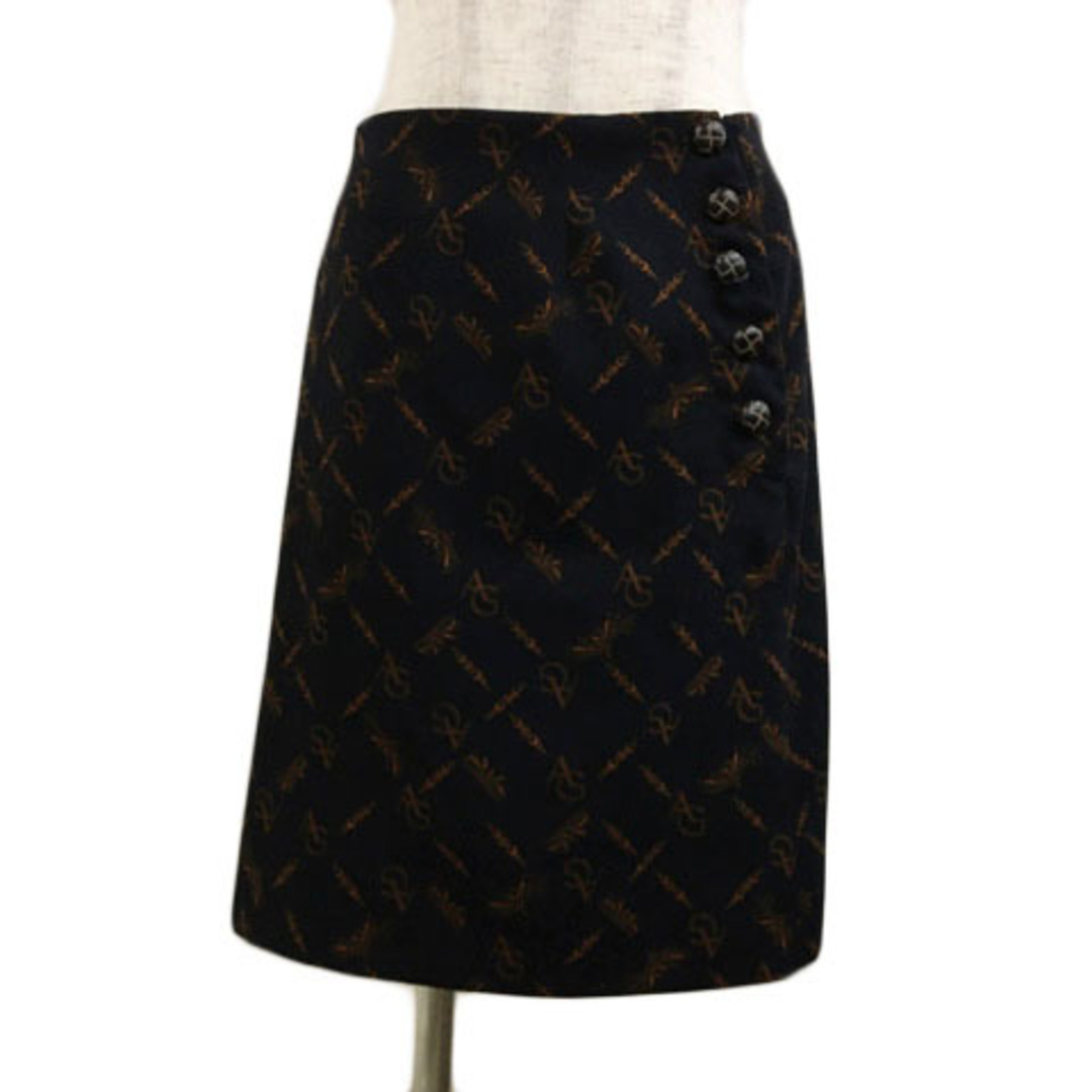 AG by aquagirl(エージーバイアクアガール)のエージーバイアクアガール スカート 台形 ミニ 総柄 ロゴ M 黒 茶 レディースのスカート(ミニスカート)の商品写真