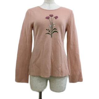 エムズグレイシー(M'S GRACY)のエムズグレイシー セーター ニット 刺繍 ウール 花柄 長袖 38 ピンク 緑(ニット/セーター)