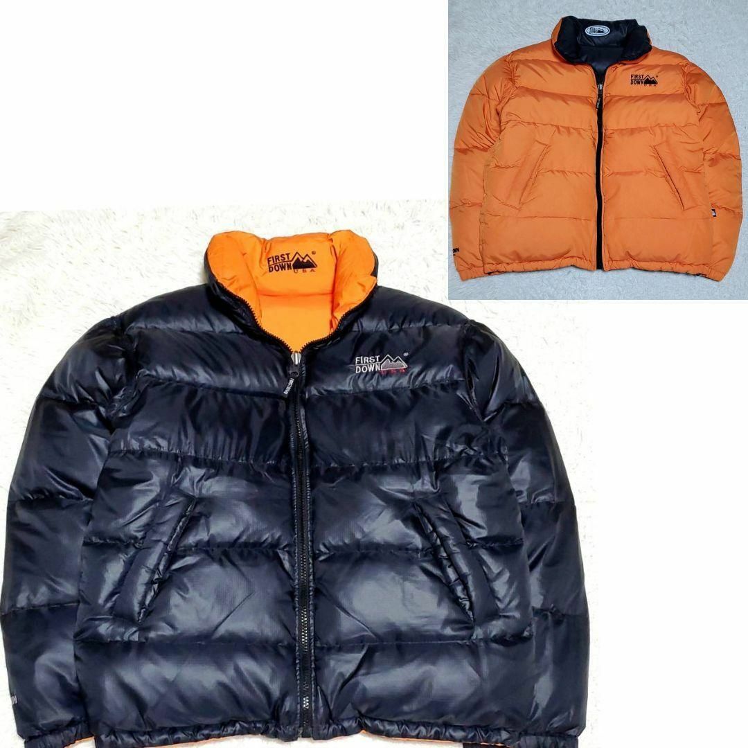 極美品 XL ファーストダウン リバーシブル ジャケット オレンジ 黒 肉厚 | フリマアプリ ラクマ