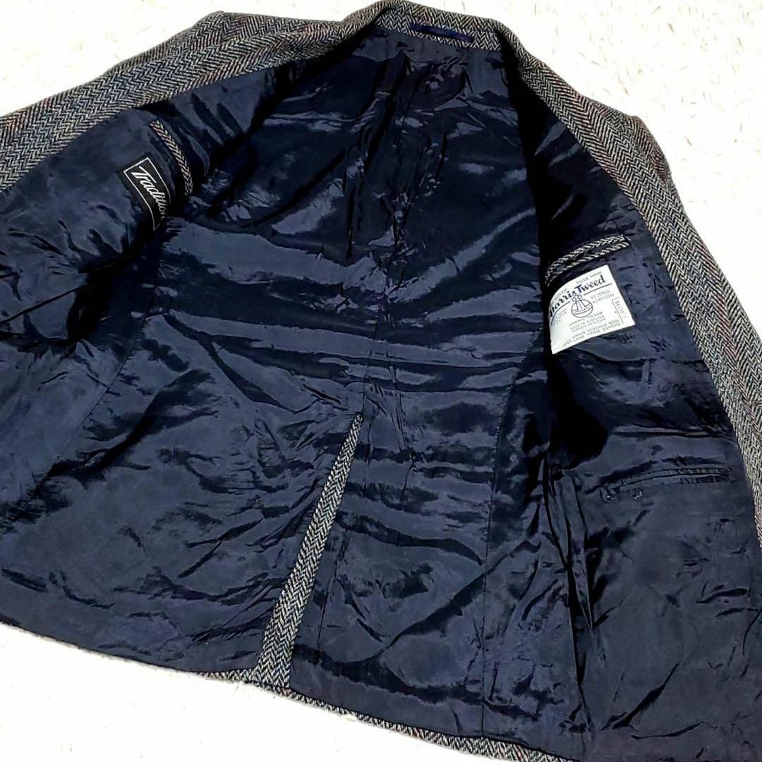 美品 L ハリスツイード テーラード くるみボタン ウール100
