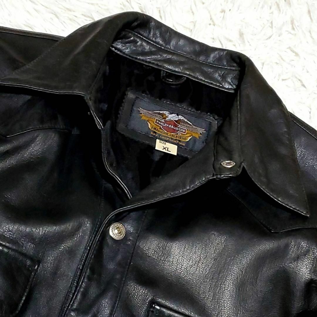 美品 XL HARLEY DAVIDSON シャツ 最高級鹿革 銀ボタン 黒