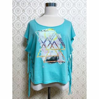 kirra フリンジ柄物Tシャツ 水色 ブルー ハワイ購入(Tシャツ(半袖/袖なし))