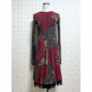 極美品 ETRO カシュクール 長袖ワンピース ペイズリー 花柄 ベルト 44