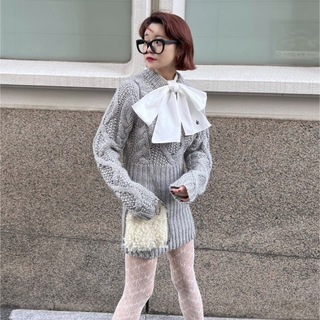 エピヌ(épine)のcable knit lady one-piece(gray)(ミニワンピース)