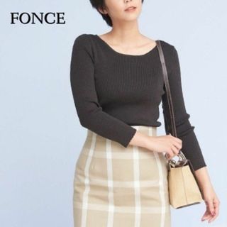 フォンセ(FONCE)のシルク混　シンプルで使いやすい♪　リブプルオーバー　フリー　チャコールグレー(ニット/セーター)