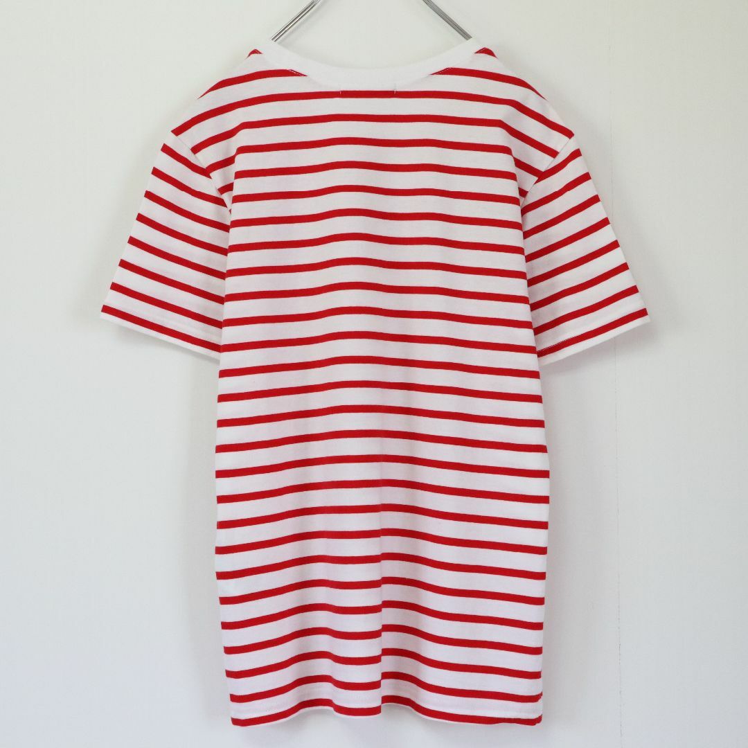 GUESS(ゲス)の【ボーダー柄】ゲス／ボーダーTシャツ　美品　デカロゴ　赤×白　Mサイズ　アメカジ メンズのトップス(Tシャツ/カットソー(半袖/袖なし))の商品写真
