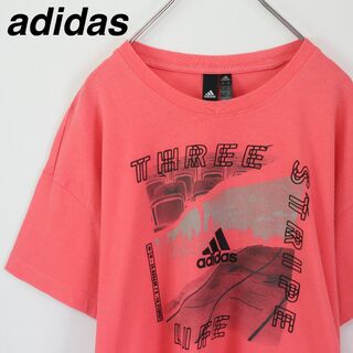 アディダス(adidas)の【希少】アディダス／Tシャツ　Lサイズ　センターロゴ　スリーストライプス　ピンク(Tシャツ/カットソー(半袖/袖なし))