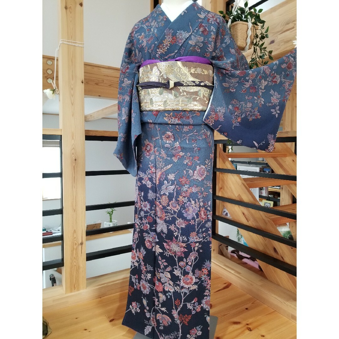 美品 総柄 縮緬 ちりめん エキゾチック 唐花 訪問着 正絹 - 着物