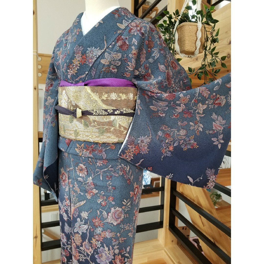 美品 総柄 縮緬 ちりめん エキゾチック 唐花 訪問着 正絹 - 着物
