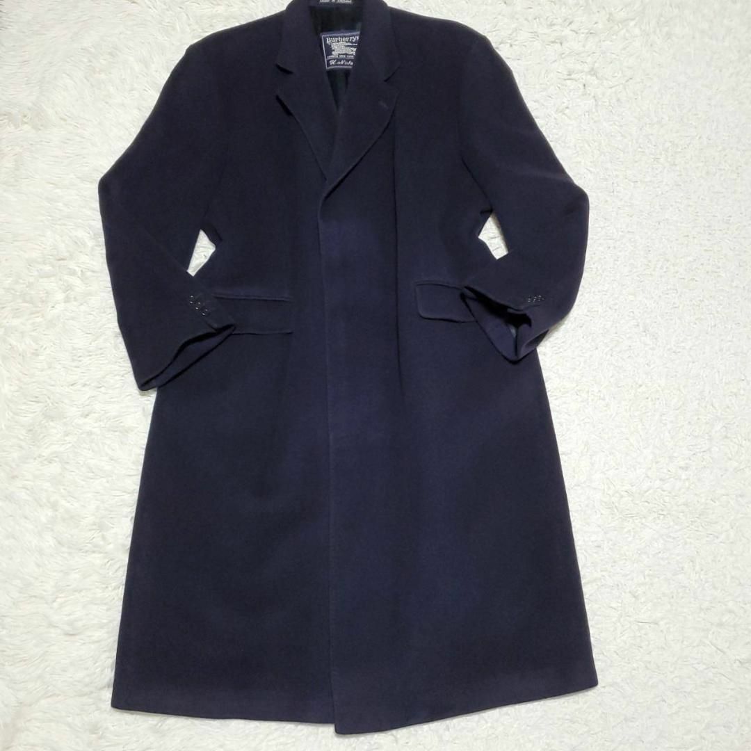極美品 XL バーバリー 最高級カシミヤ100 ロング チェスター コート 紺