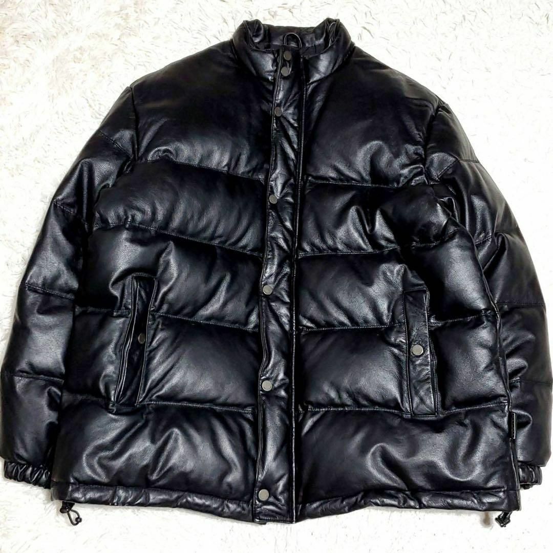 美品 XL トミーヒルフィガー レザー ダウン ジャケット 牛革 黒-