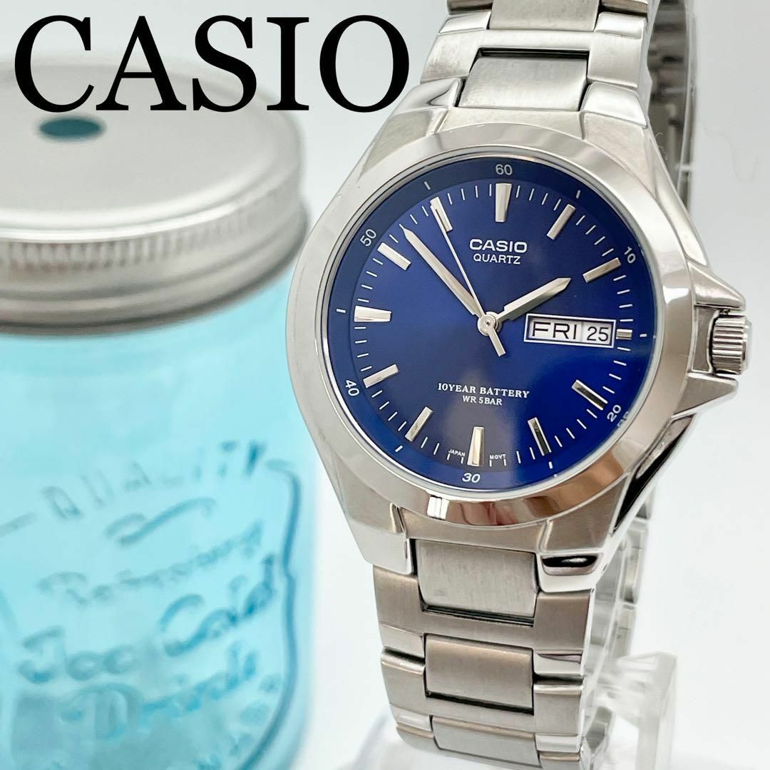 225【美品】CASIO カシオ時計　メンズ腕時計　ブルー　デイデイト　未使用 | フリマアプリ ラクマ