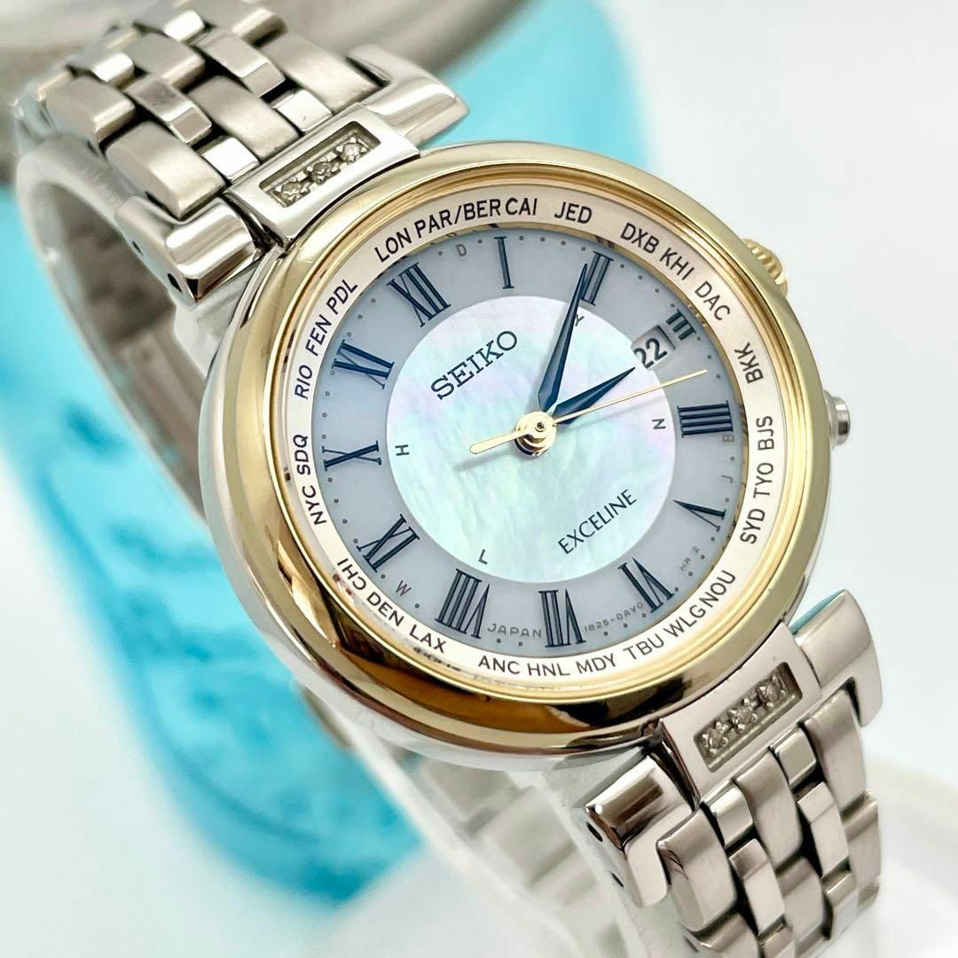 543 SEIKO エクセリーヌ時計　電波ソーラー時計　レディース腕時計　ダイヤ レディースのファッション小物(腕時計)の商品写真