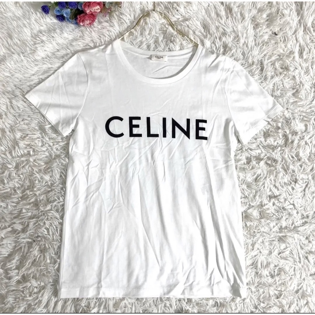 celine - CELINE セリーヌ Tシャツ ロゴ ホワイト 白 レディース S