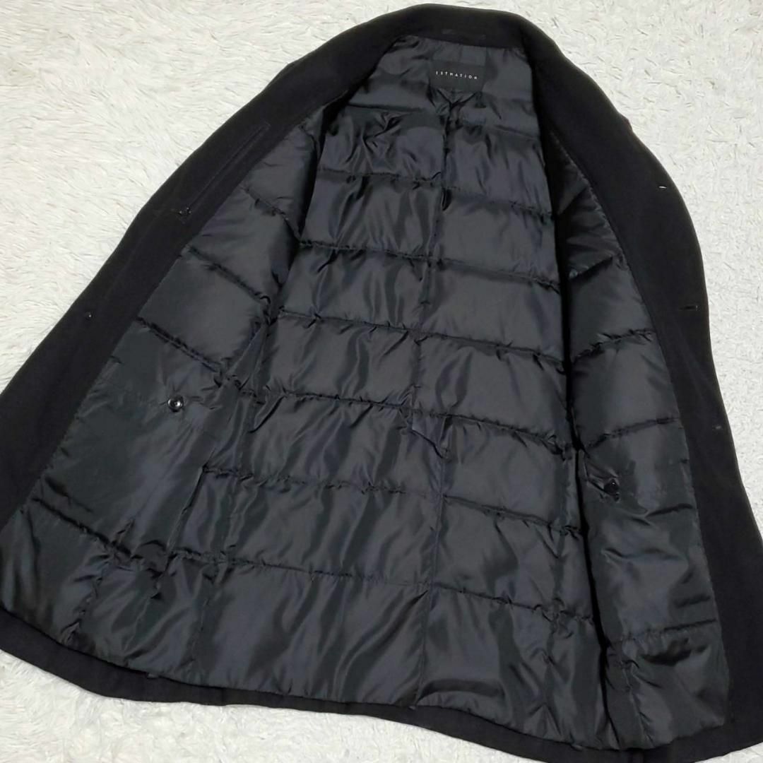極美品 XL ESTNATION ウール100 ダウン コート ブラック ロング