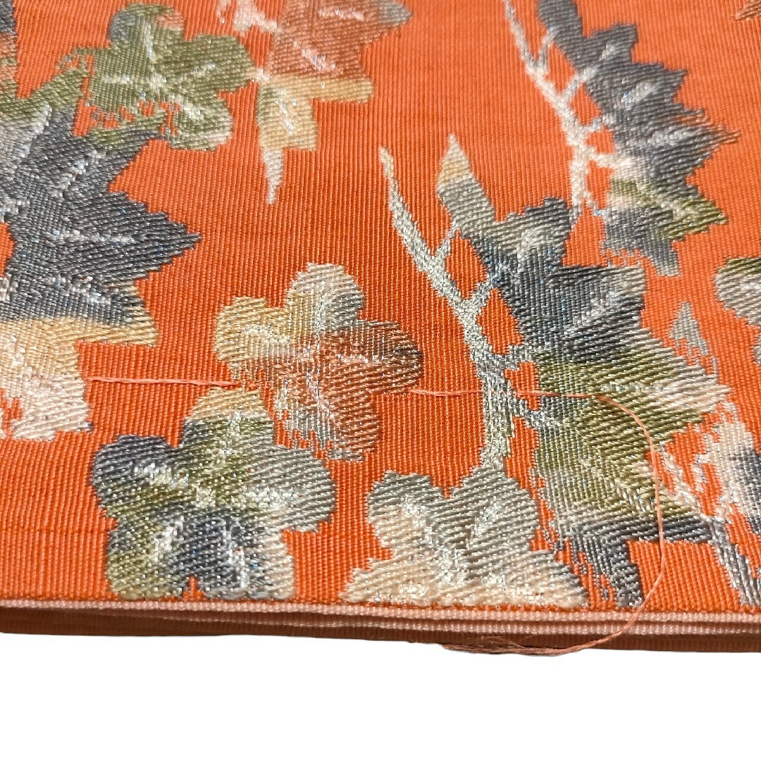 半幅帯　ゆかたの帯　オレンジ橙色　正絹　古典柄　松竹梅　縁起が良い