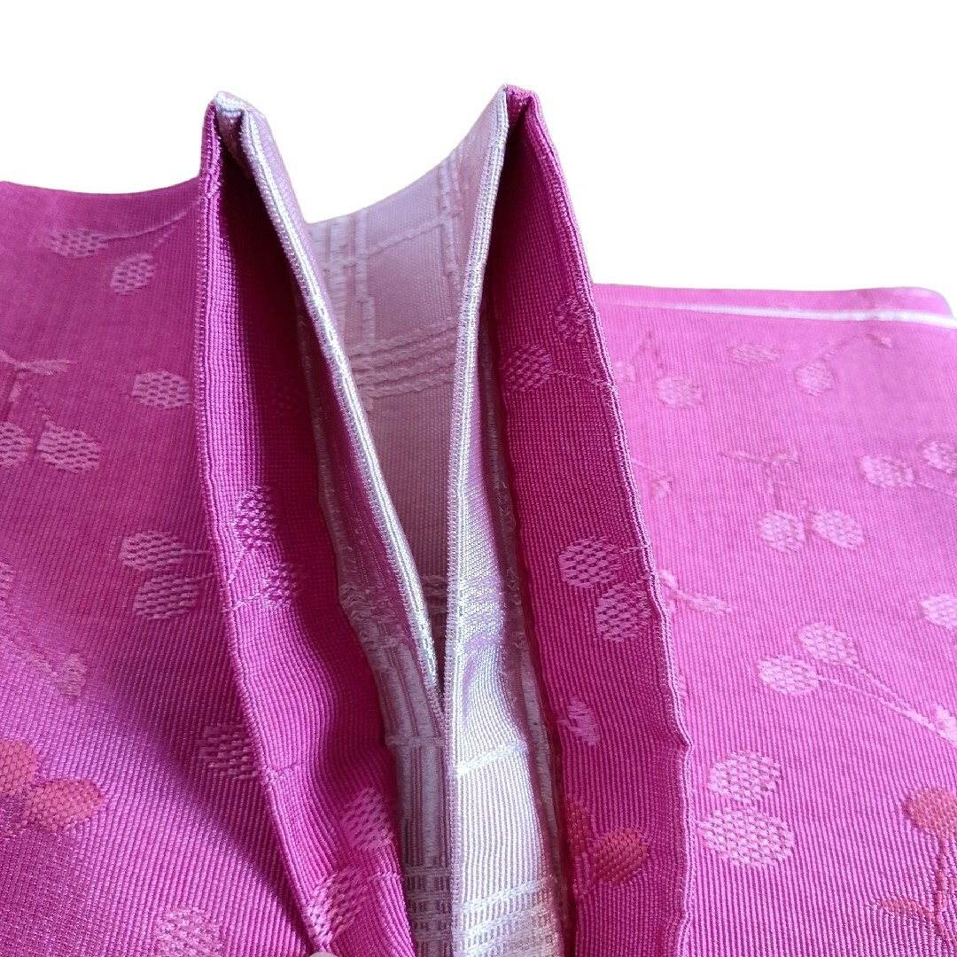半幅帯さくらんぼ浴衣の帯サクランボ格子チェックピンク桃色ポリエステルリバーシブル レディースの水着/浴衣(浴衣帯)の商品写真