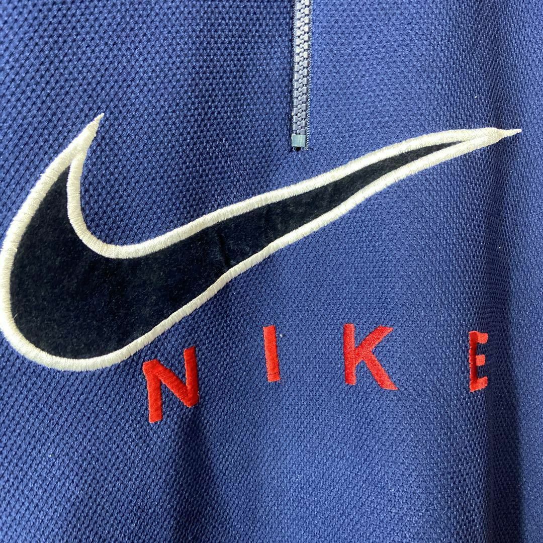 【usa製、ハーフジップ、ビッグ刺繍ロゴ◎】NIKEポロシャツ古着ストリートL