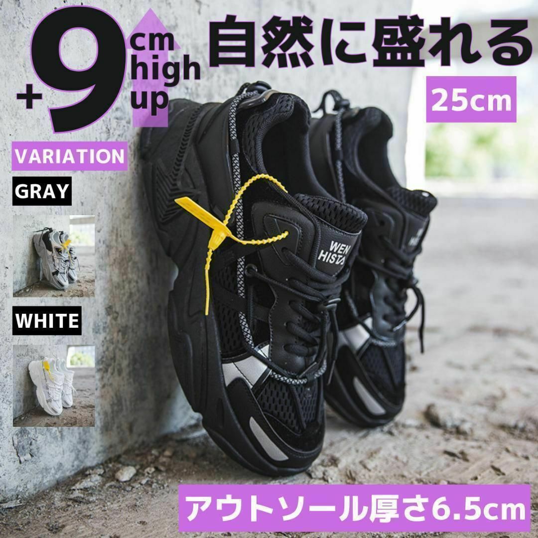 9cm身長アップ25cm厚底ダッドスニーカーシューズレディースブラック脚長靴 メンズの靴/シューズ(スニーカー)の商品写真