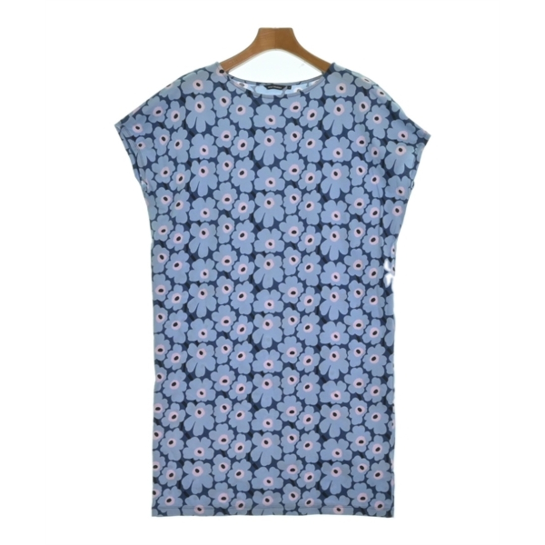 marimekko マリメッコ ワンピース S 青x水色x黒等(花柄) - ひざ丈