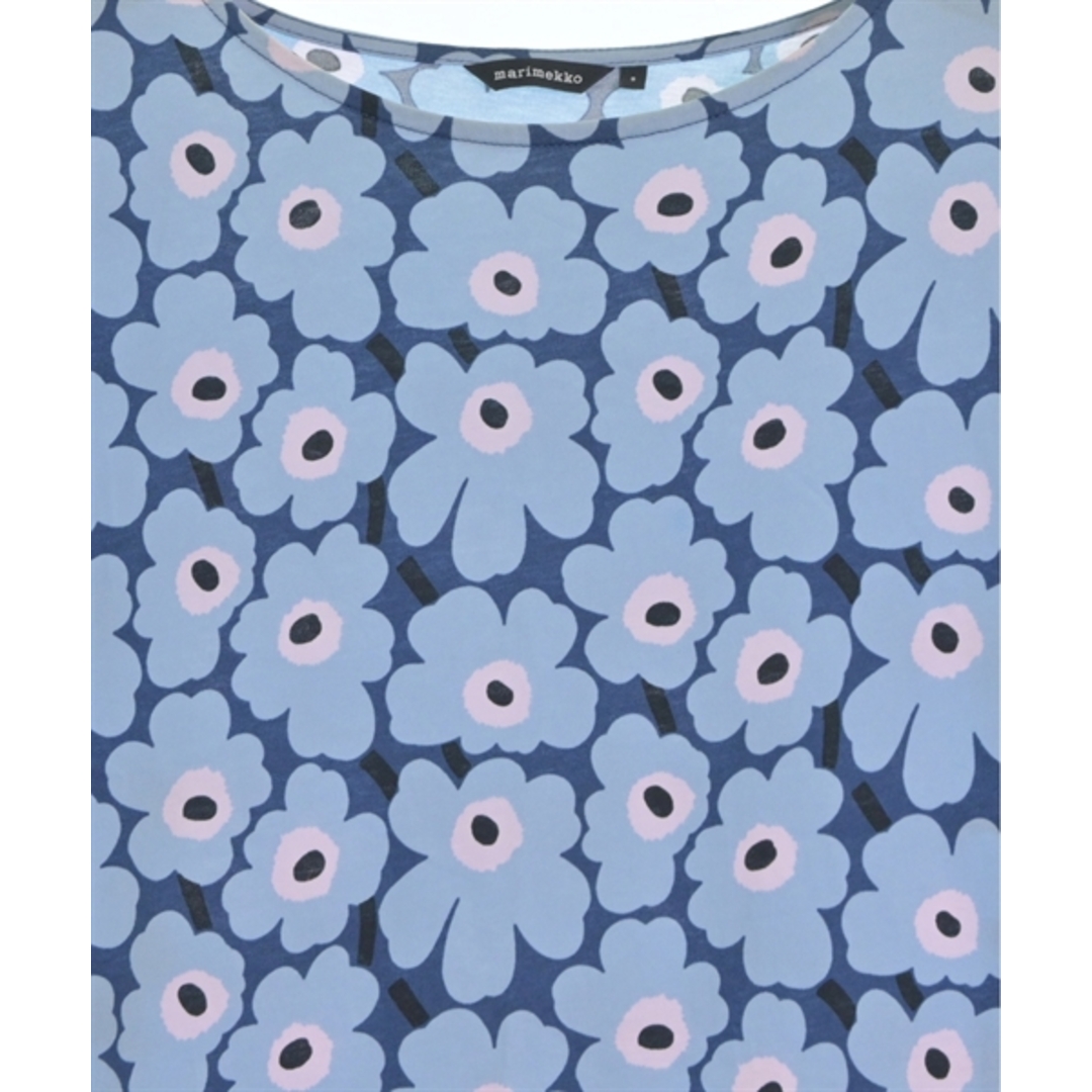 marimekko マリメッコ ワンピース S 青x水色x黒等(花柄) - ひざ丈