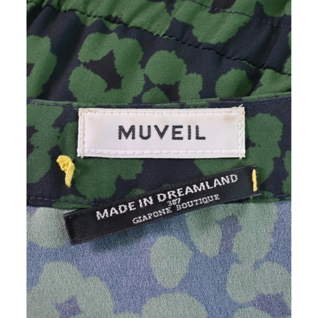 MUVEIL(ミュベール)のMUVEIL ミュベール ワンピース 36(S位) 紺x緑(総柄) 【古着】【中古】 レディースのワンピース(ひざ丈ワンピース)の商品写真