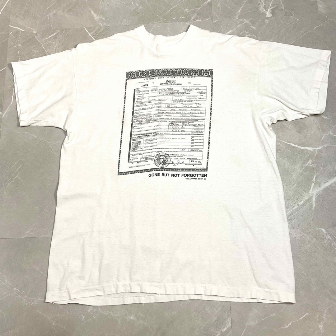 NIRVANA / Kurt Cobain  死亡診断書 ヴィンテージTシャツ メンズのトップス(Tシャツ/カットソー(半袖/袖なし))の商品写真