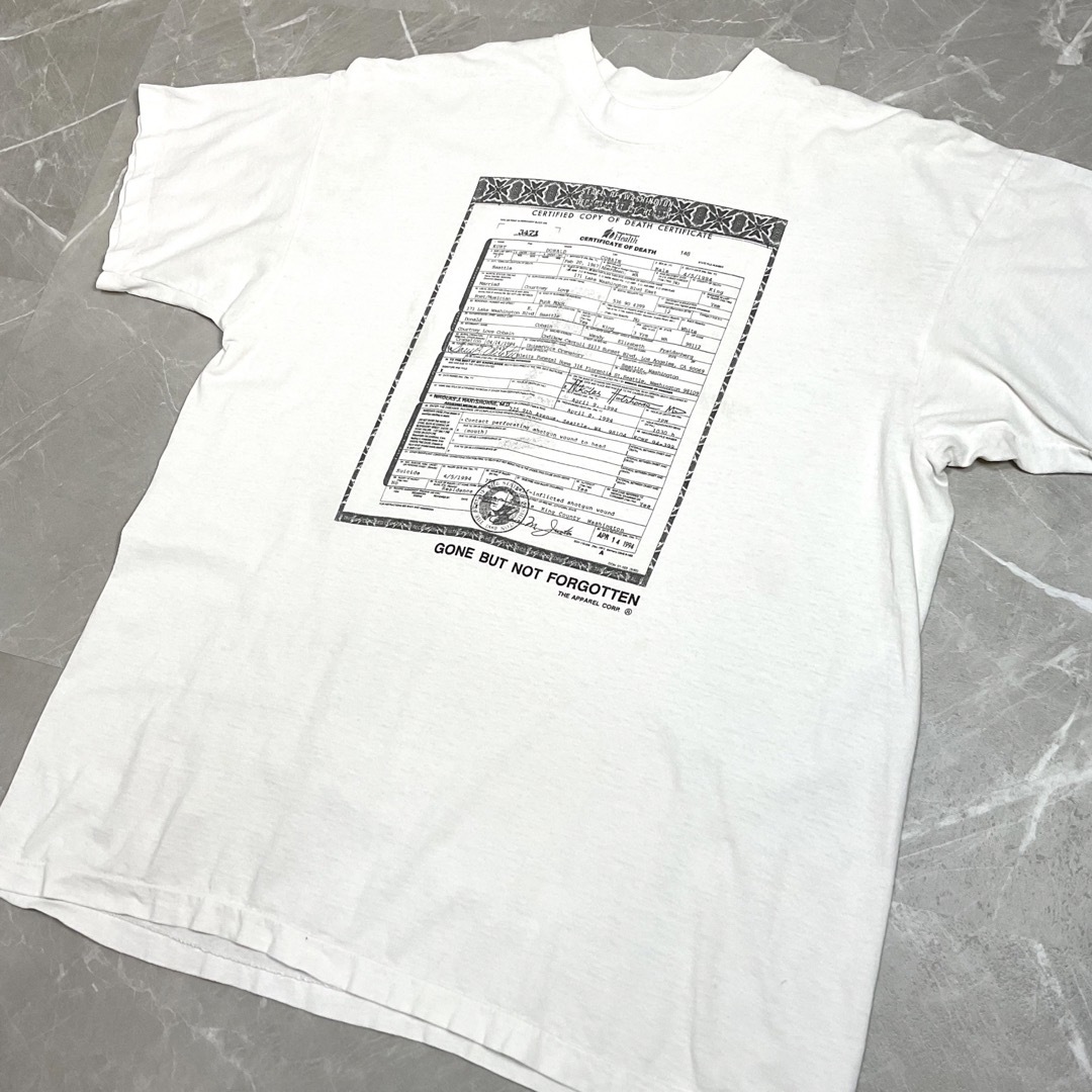 NIRVANA / Kurt Cobain  死亡診断書 ヴィンテージTシャツ メンズのトップス(Tシャツ/カットソー(半袖/袖なし))の商品写真