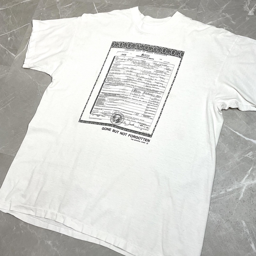 NIRVANA / Kurt Cobain  死亡診断書 ヴィンテージTシャツ