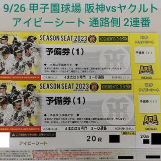 ハンシンタイガース(阪神タイガース)の通路側　阪神 vs ヤクルト　9/26 アイビーシート　2連番　ペアチケット(野球)