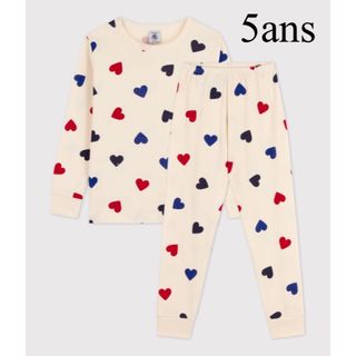 プチバトー(PETIT BATEAU)の新品 プチバトー プリント 長袖 パジャマ ハート トリコロール 5ans(パジャマ)