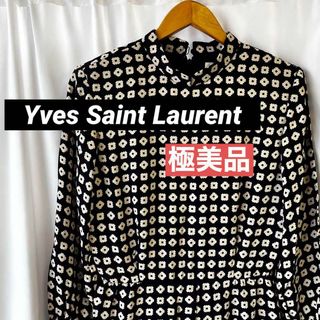 イヴサンローラン(Yves Saint Laurent)の極美品 イブサンローラン イヴサンローラン ワンピース ドッド 花柄 S 長袖(ひざ丈ワンピース)