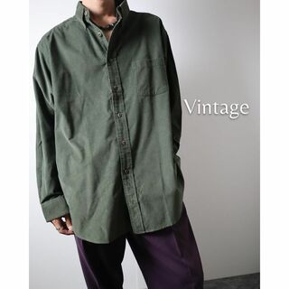 【vintage】コーデュロイ ボタンダウン ルーズ 長袖シャツ 深緑 XL