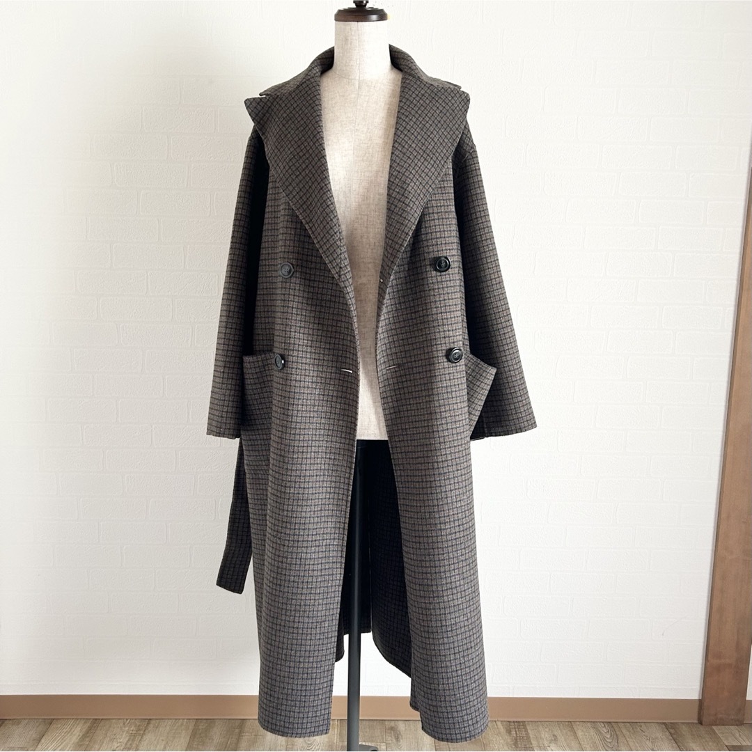MAXMARA クチートアマーノ ダブルフェイスロングコート チェック柄 42-