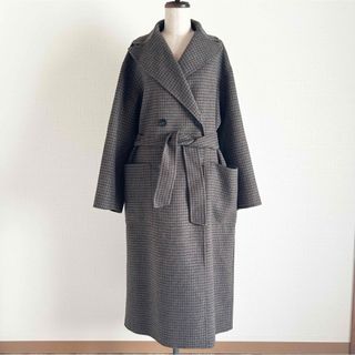 美品MaxMara ヴァージンウールモヘア混ツィードスタンドコート42ブラウン系