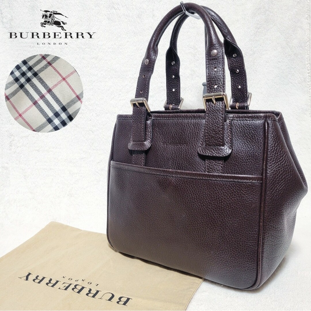 BURBERRY - 【美品】バーバリー ハンドバッグ 箱型 オールレザー 裏地