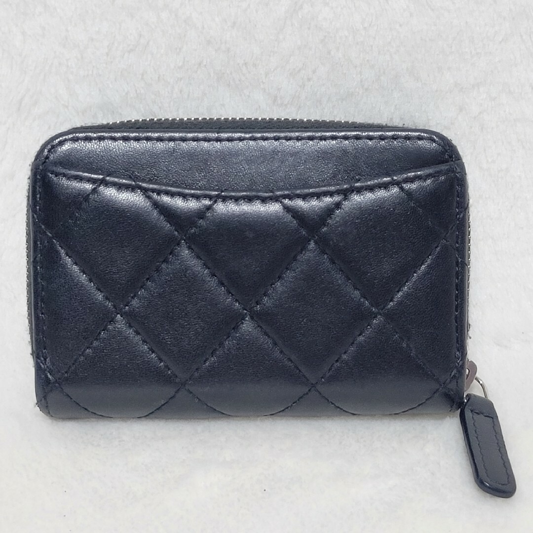 【良品】CHANEL　マトラッセ コインケース ラウンドジップ ラムスキン 黒