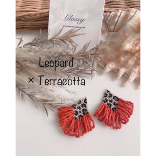 【135】レオパード　フリンジ　ピアス/イヤリング《terracotta》(ピアス)